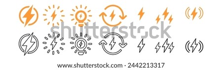Lightning electric plug icon, Bolt circle symbol, Power charging energy sign, Vector illustration.
