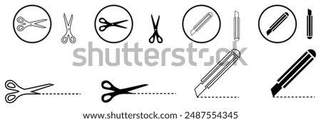 Cutter knife, stationery knife icon set, in trendy outline style design, Vector graphic illustration, Cutter icon for website design
