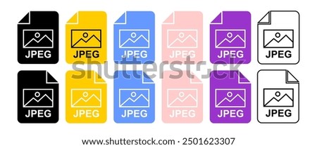 Jpg line icon set. jpeg file type vector icon. image picture file jpg format sign for UI designs