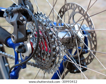 The mountain bike gears and rear Derailleur.