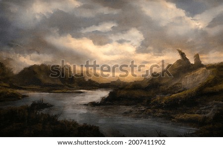 A non-existent landscape. Oil painting.