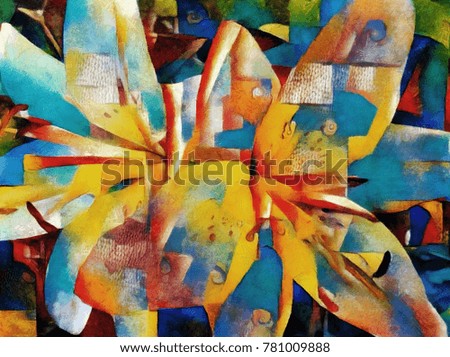Floral arrangement. Abstraction is made in a modern cubism style oil painting on canvas.