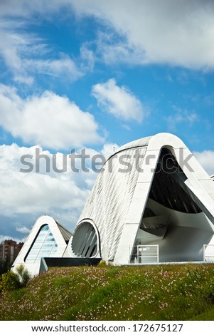 ZARAGOZA ,SPAIN-16 MAY : Bridge Pavilion in Zaragoza on 16, May 2013. It is an innovative 280-metre-long covered bridge, was built in 2008 for the international EXPO