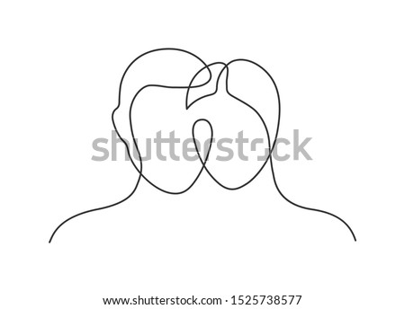 Continuous line drawing of man and woman heads on white background. Vector illustration