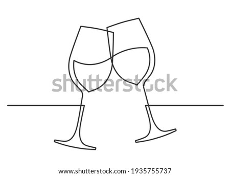 Continuous one line drawing of cheers two wine glasses. Vector illustration