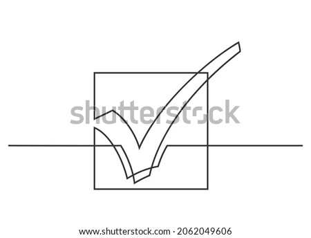 Continuous single line drawing of a check mark inside a square. Vector illustration