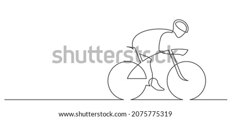 Continuous line drawing of cyclist on a white background.  Sport lifestyle concept. Vector illustration