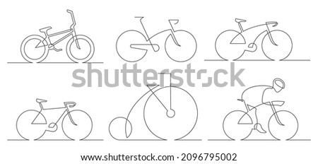 Set of bicycles - continuous line drawing. Vector illustration.