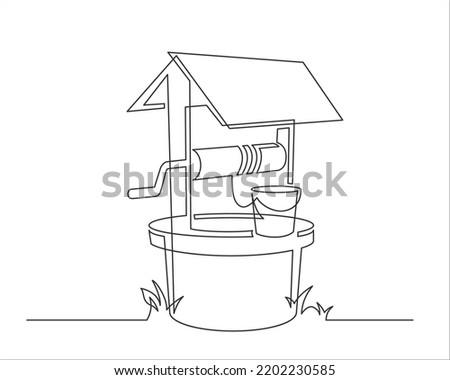 Continuous line drawing of a water well. Vector illustration