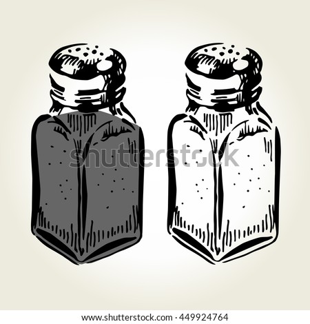 Hand drawn salt and pepper shakers on white background. Vector illustration