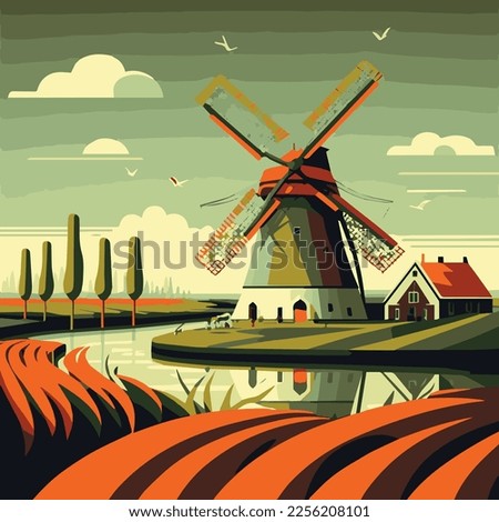 vector illustration of the Netherlands with beautiful scenery