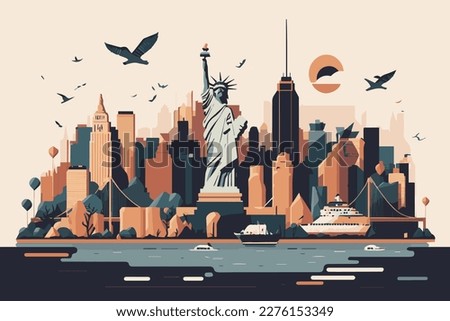 Beautiful vector illustration of New York city scape with all towers in the background