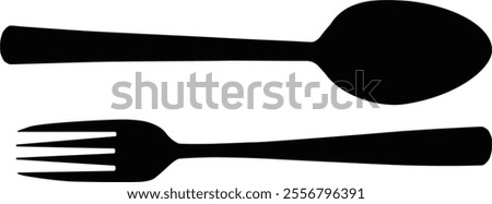 Horizontal black spoon and fork icon vector on white background. Kitchen Icon illustration design