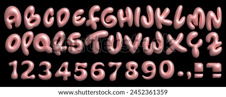 Baloon 3D pink bubble font in Y2K style. Playful design inspired by 2000s or 90s, inflated letters. Trendy English type. Realistic vector illustration