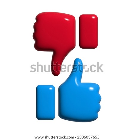 3D Bubble vector Thumbs up and thumbs down icons. Blue and red Like and Dislike icon shape. Vector illustration png set isolated on transparent background