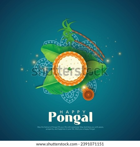 Happy Pongal Celebration Background With Top View Of Traditional Dish (Rice) In Mud Pot, Sugarcane, Lit Oil Lamp (Diya).	