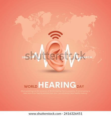 World hearing day, ear with sound wave for banner, poster, vector illustration. Celebrate every year on 3rd March.