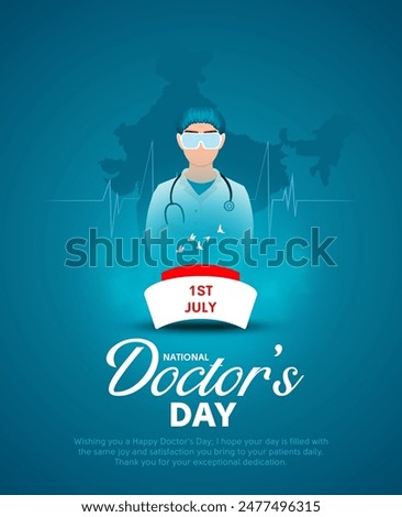 Happy Doctors Day Poster Background Design with young female physician. Creative vector illustration design.