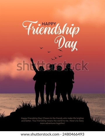 Happy international friendship day greeting card, silhouette back view of friends group. abstract vector illustration design