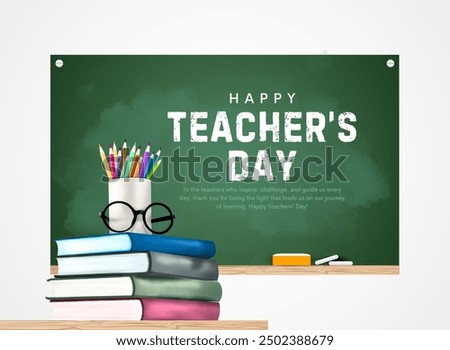 happy teachers day vector illustration with school equipment for poster, brochure, banner and greeting card