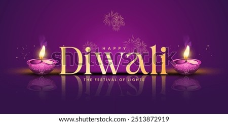 Happy Diwali festival with oil lamp, Rangoli decoration with Diya, Diwali holiday Background with rangoli, Diwali celebration greeting card,vector.