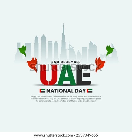 UAE 53rd National Day Anniversary Banner. Celebrate UAE National Day on 2nd December with Red and Green Themed Design and National Flag.