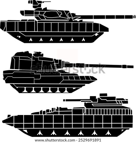 This image features three distinct tank silhouettes, each showcasing unique designs and turret configurations, emphasizing their military capabilities and heavy armor.