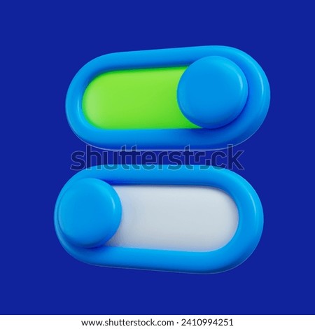 3D On and Off Buttons Switch Isolated. Render Slider Bars Selector. Switcher Yes or Not. Off and On Position in Circle Shape. Unlock and Lock. Vector Illustration