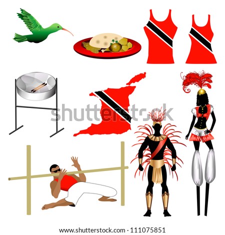 Vector Illustration of 9 different Trinidad and Tobago Trini icons.