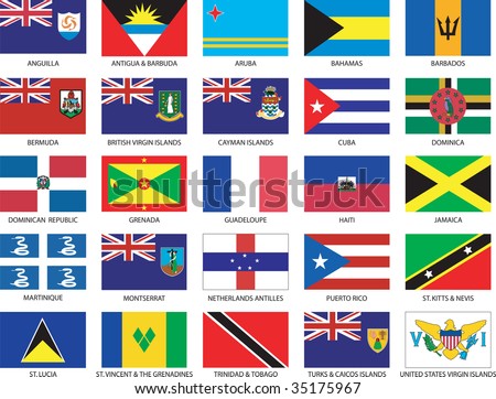 Complete set of 25 Caribbean Countries Flags