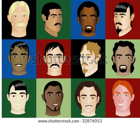 Twelve Men'S Faces Of Different Races And Cultural Backgrounds. Stock ...