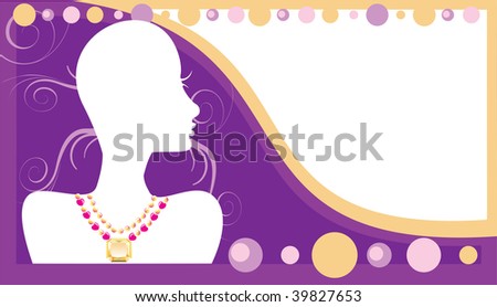 Vector Illustration Business Card for jewelry or beauty. Very Easy to edit, no gradients in design only in necklace, no strokes.