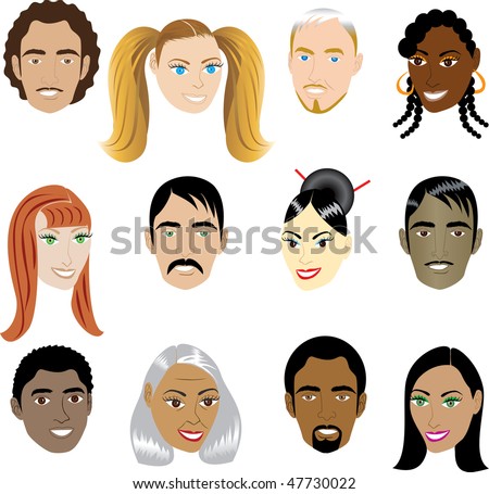 People Faces 1. Vector Illustration set of 12 peoples on a diverse set of cultures. Also available in other sets.