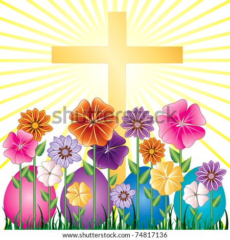 Vector Illstration Of A Cross And Easter Resurrection Egg Garden With ...