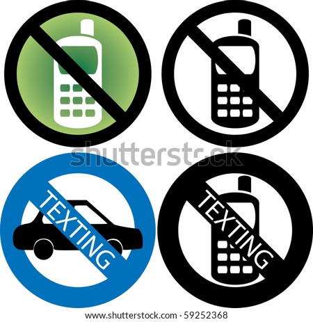 Vector Illustration of four No Cell Phone or texting while driving Signs.