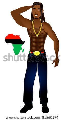 Vector Illustration of an Afrocentric Rasta man with African map.