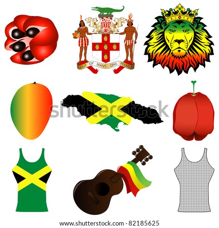 Vector Illustration of 9 different Jamaican icons.