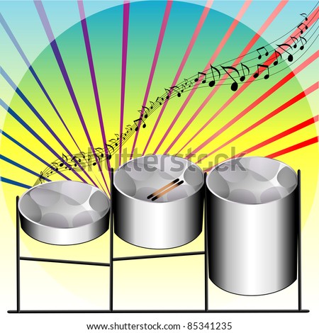 Vector Illustration of three variations of Steel Pan Drums invented in Trinidad and Tobago.