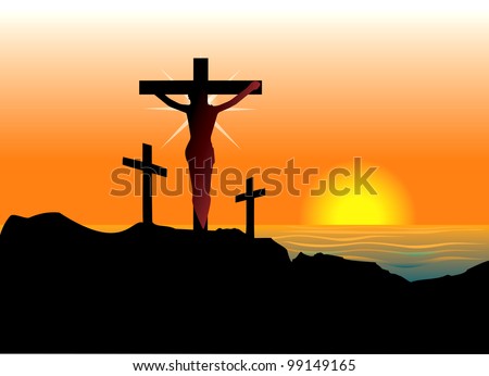 Vector Illustration Of Jesus Christ On Cross. Easter Resurrection ...