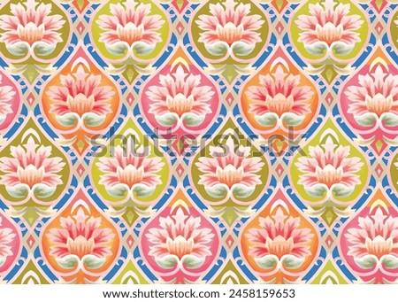 Mughal Motif Ornament Seamless Pattern Multi Color Motif Background