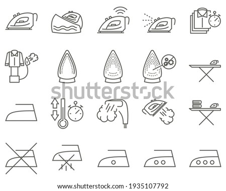 Set of iron and laundry line vector icons.
