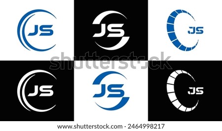 JS letter logo design. JS polygon, circle, triangle, hexagon, flat and simple style with white color variation letter logo set in one artboard. JS minimalist and classic logo. JS