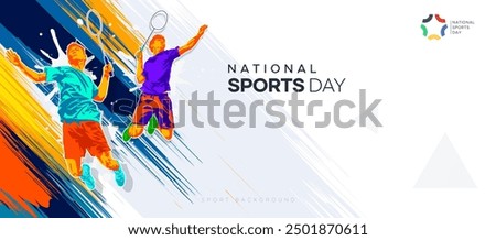 vector illustration of a badminton athlete with a jumping smash action. colored silhouette style design, grunge. badminton national sports day celebration design concept. national sports day