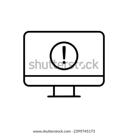 Exclamation mark icon on the monitor screen. Outline, exclamation mark on the monitor screen. Vector icon