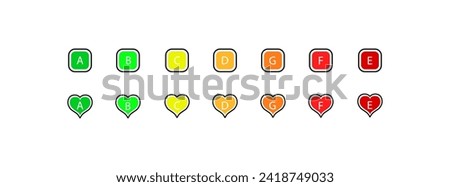 Letters in square and hearts icons. Letter grade. Flat style. Vector icon