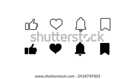 Social media icon set. Like, bell, pin buttons. Linear style. Vector icon