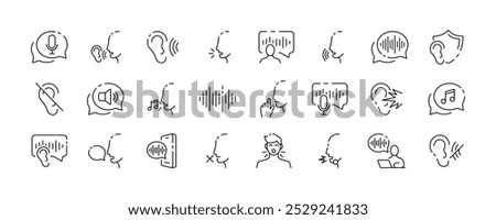 Sound icon collection. Hearing and sound design. Sound line icons. Microphone, voice waves, sound vector icons