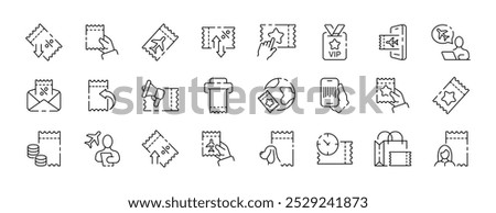 Ticket icon collection. Pass and ticket design. Linear style. Vector icons