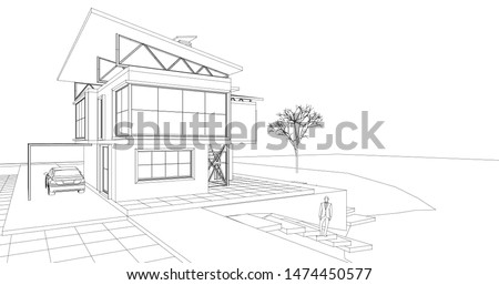 house, architectural sketch, 3d illustration