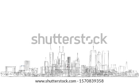 Similar – Image, Stock Photo Abstract architecture sketch. Reflective glass facade of office building from frog perspective.